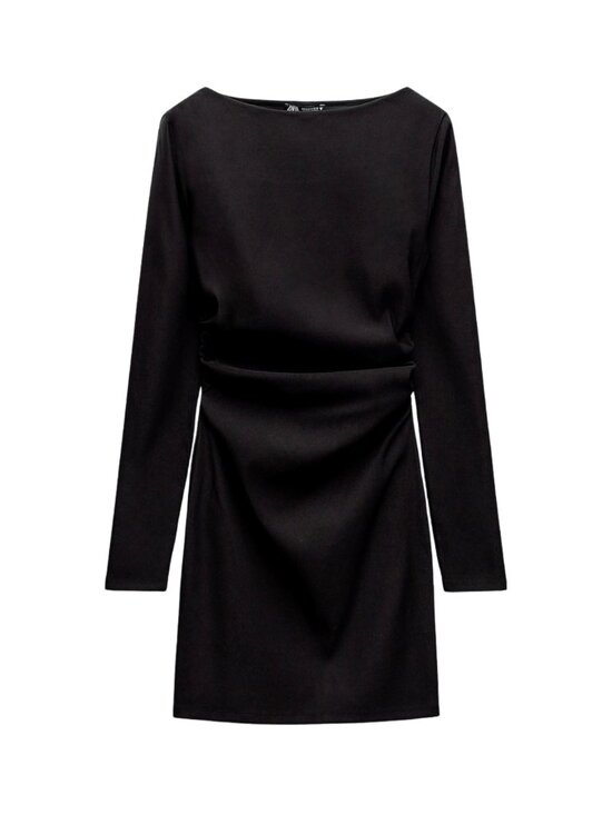 Zara Dresses & Skirts - Zara Gathered Stretch Mini Black Dress LBD S